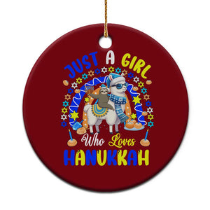 A Girl Loves Hanukkah Ceramic Ornament Funny Sloth On Llama Jewish Holiday Gift TS12 1pc Red Print Your Wear