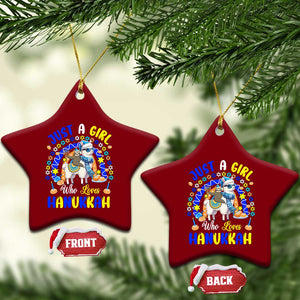 A Girl Loves Hanukkah Ceramic Ornament Funny Sloth On Llama Jewish Holiday Gift TS12 Print Your Wear