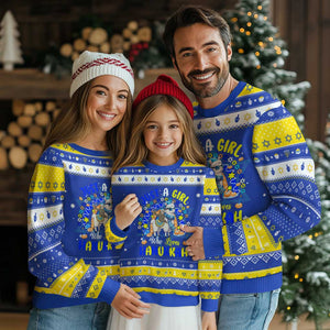 A Girl Loves Chanukkah Hanukkah Ugly Sweater Funny Sloth On Llama Jewish Holiday Gift TS12 Royal Blue Gold Print Your Wear