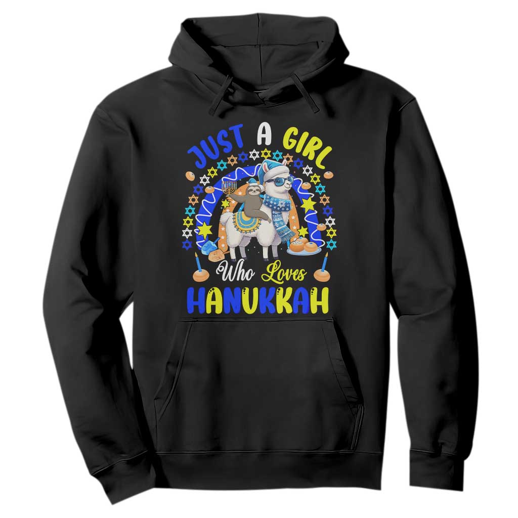 A Girl Loves Hanukkah Hoodie Funny Sloth On Llama Jewish Holiday Gift TS12 Black Print Your Wear