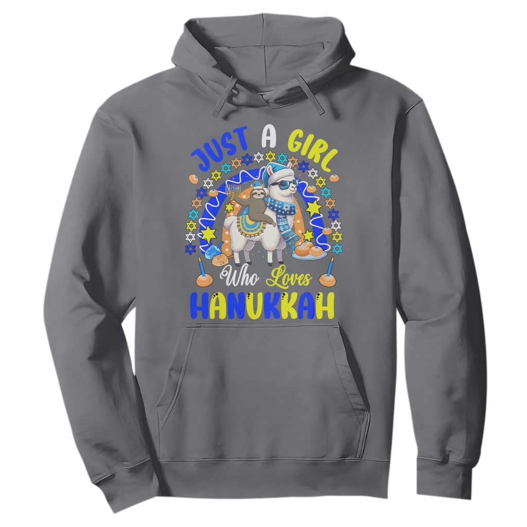 A Girl Loves Hanukkah Hoodie Funny Sloth On Llama Jewish Holiday Gift TS12 Charcoal Print Your Wear