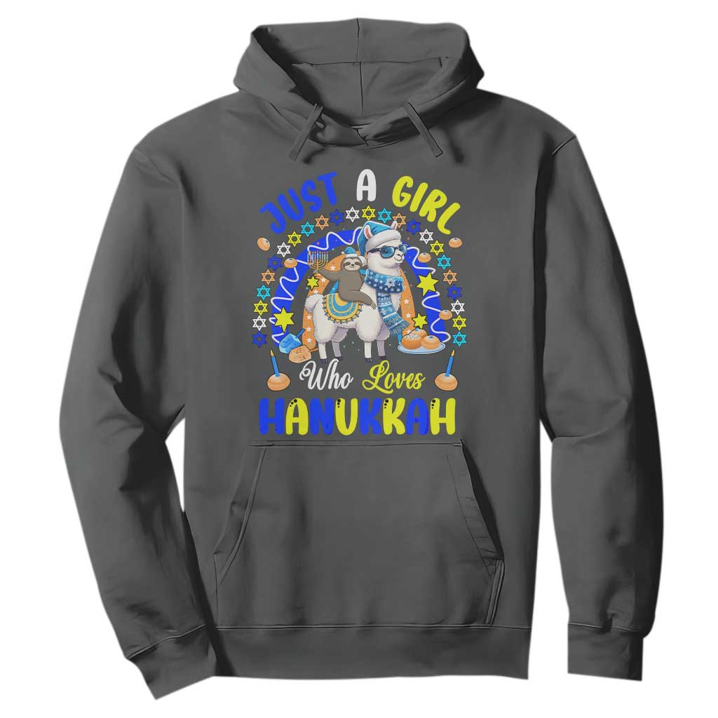 A Girl Loves Hanukkah Hoodie Funny Sloth On Llama Jewish Holiday Gift TS12 Dark Heather Print Your Wear