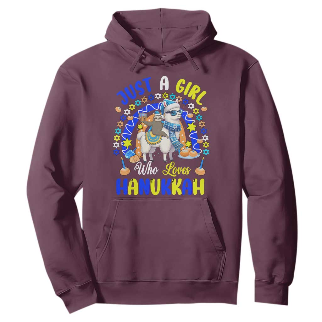 A Girl Loves Hanukkah Hoodie Funny Sloth On Llama Jewish Holiday Gift TS12 Maroon Print Your Wear