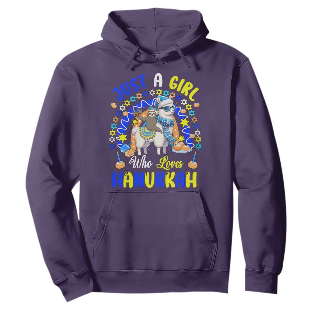 A Girl Loves Hanukkah Hoodie Funny Sloth On Llama Jewish Holiday Gift TS12 Purple Print Your Wear