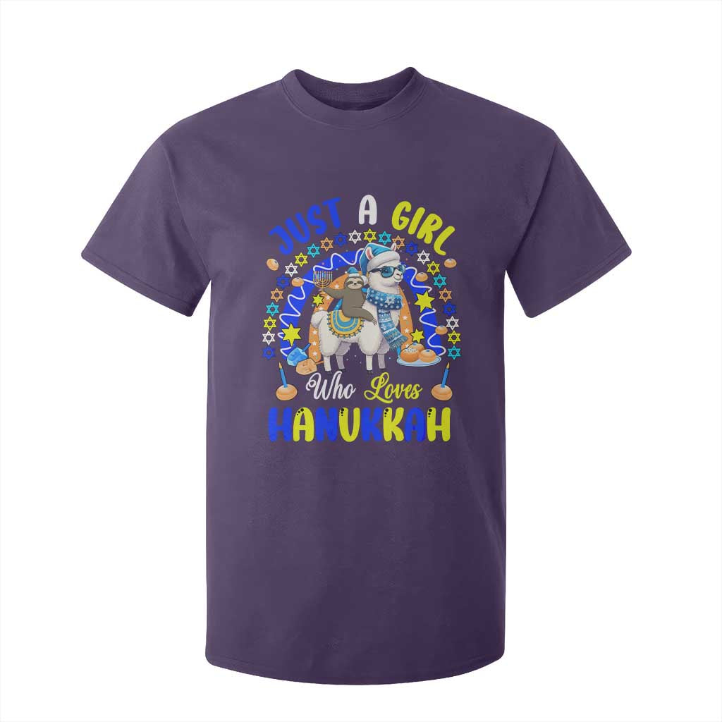 A Girl Loves Hanukkah T Shirt For Kid Funny Sloth On Llama Jewish Holiday Gift TS12 Purple Print Your Wear