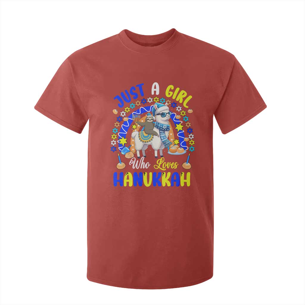 A Girl Loves Hanukkah T Shirt For Kid Funny Sloth On Llama Jewish Holiday Gift TS12 Red Print Your Wear