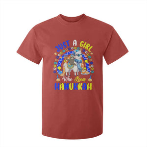 A Girl Loves Hanukkah T Shirt For Kid Funny Sloth On Llama Jewish Holiday Gift TS12 Red Print Your Wear