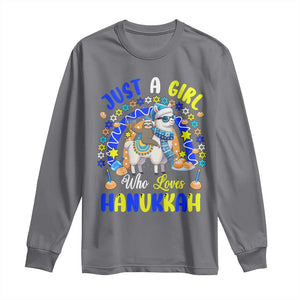 A Girl Loves Hanukkah Long Sleeve Shirt Funny Sloth On Llama Jewish Holiday Gift TS12 Charcoal Print Your Wear
