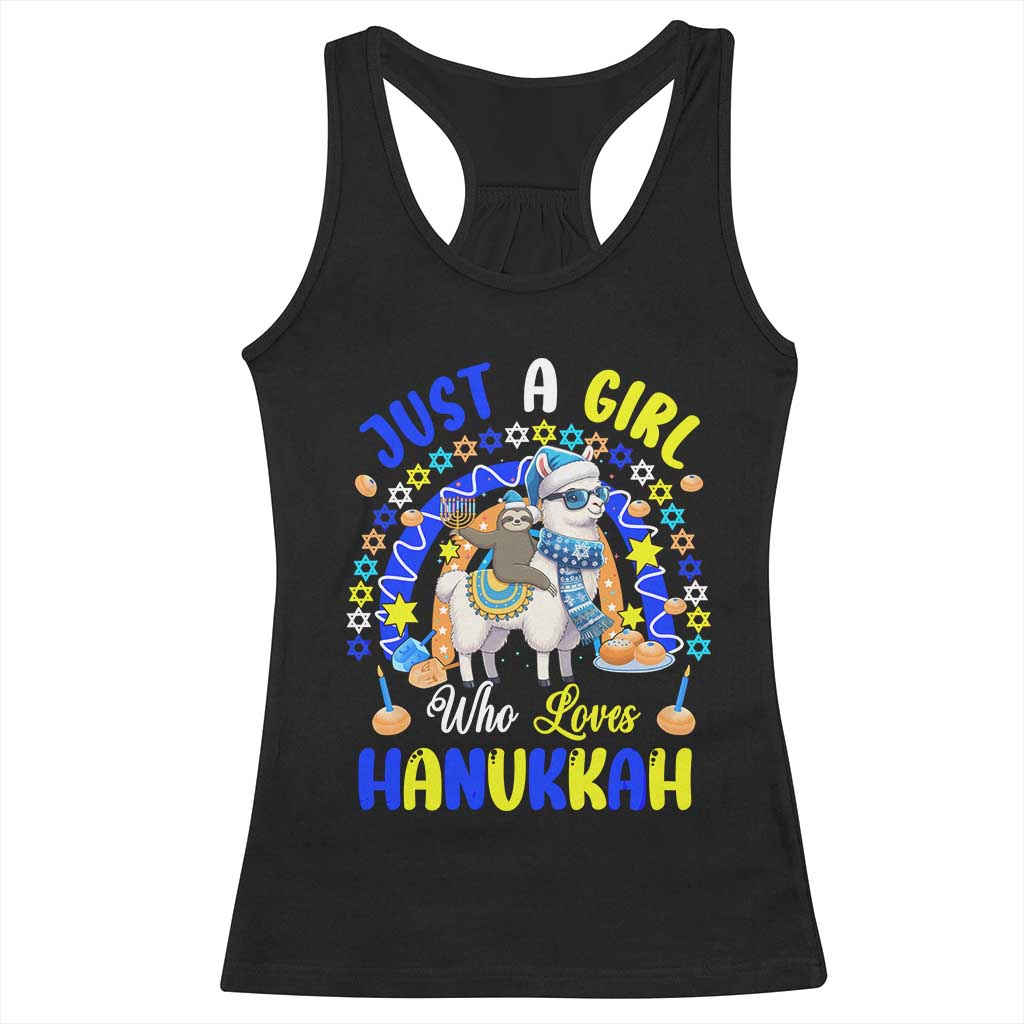 A Girl Loves Hanukkah Racerback Tank Top Funny Sloth On Llama Jewish Holiday Gift TS12 Black Print Your Wear