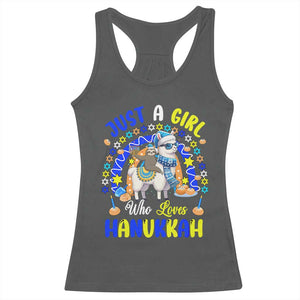 A Girl Loves Hanukkah Racerback Tank Top Funny Sloth On Llama Jewish Holiday Gift TS12 Dark Heather Print Your Wear