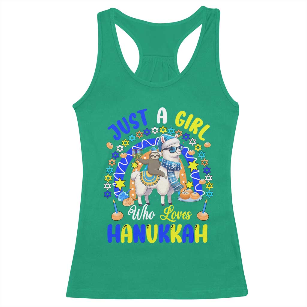 A Girl Loves Hanukkah Racerback Tank Top Funny Sloth On Llama Jewish Holiday Gift TS12 Irish Green Print Your Wear