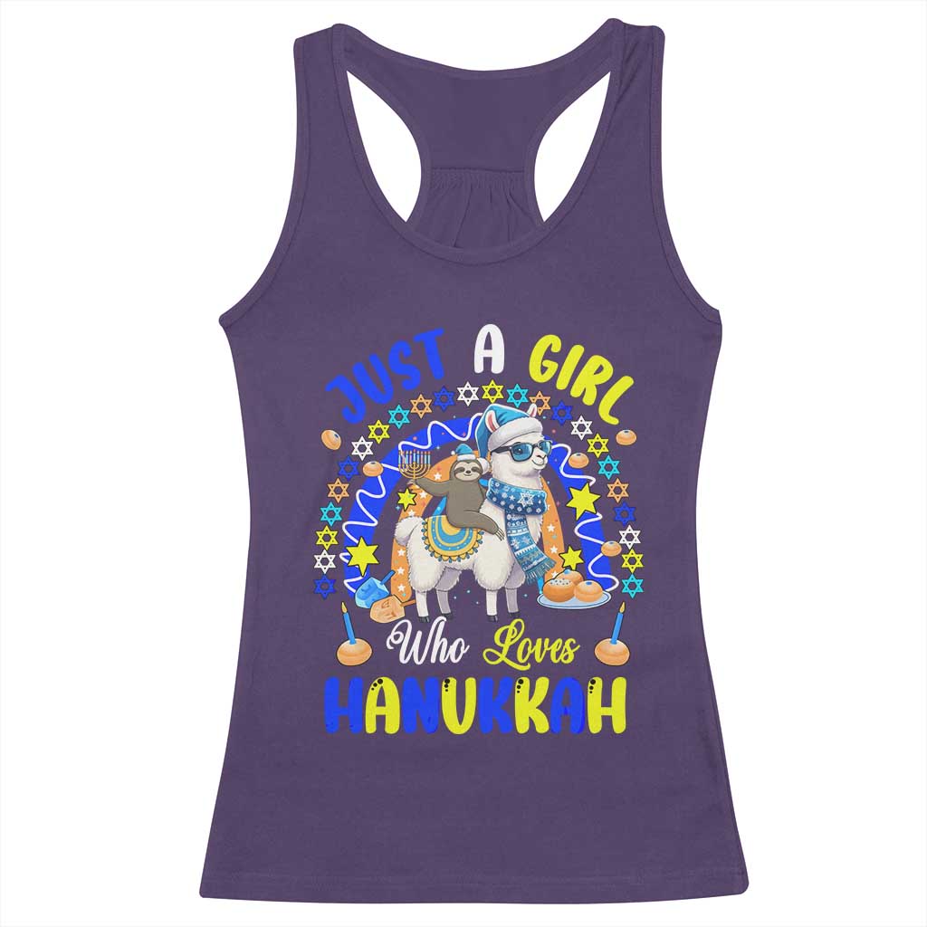 A Girl Loves Hanukkah Racerback Tank Top Funny Sloth On Llama Jewish Holiday Gift TS12 Purple Print Your Wear