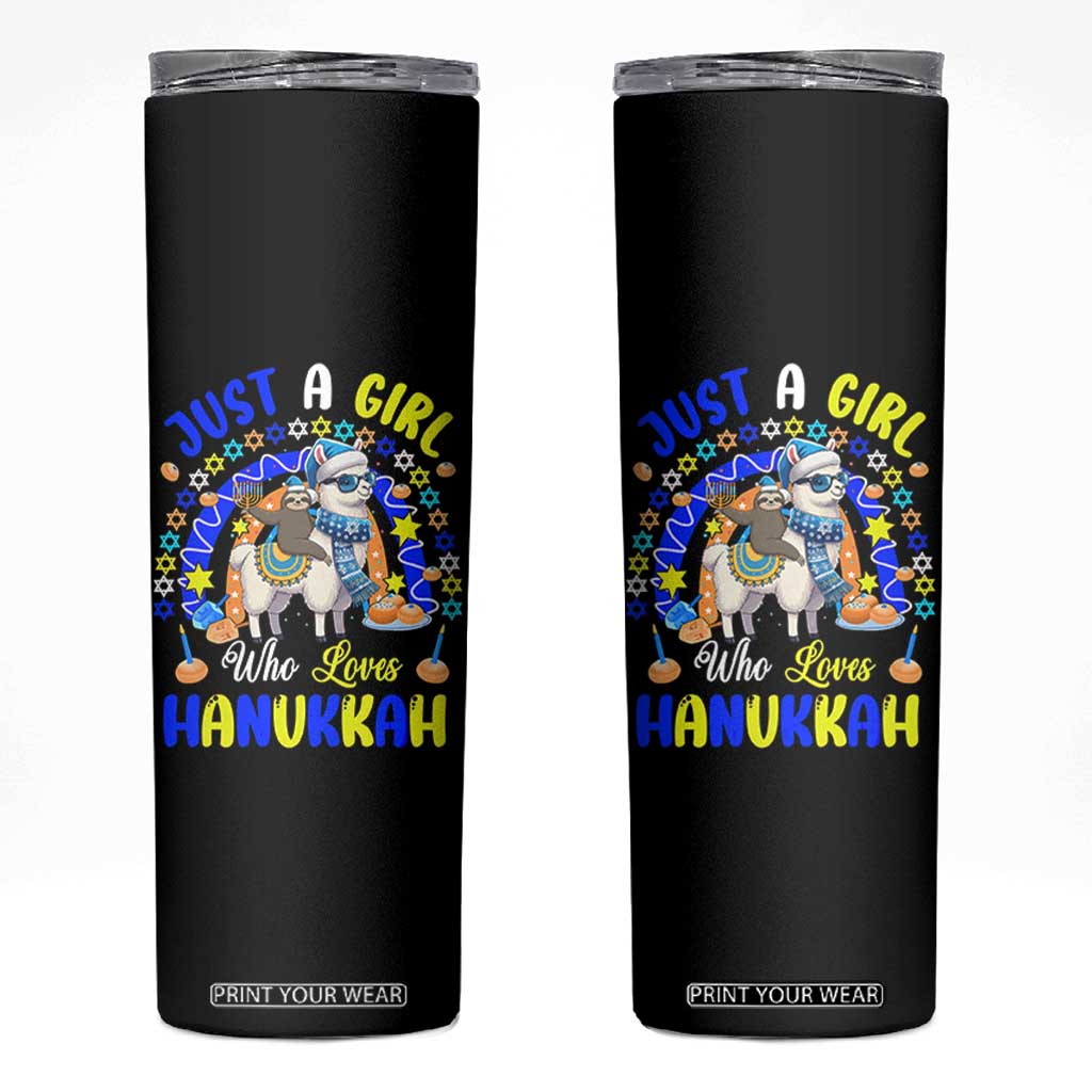 A Girl Loves Hanukkah Skinny Tumbler Funny Sloth On Llama Jewish Holiday Gift TS12 Black Print Your Wear