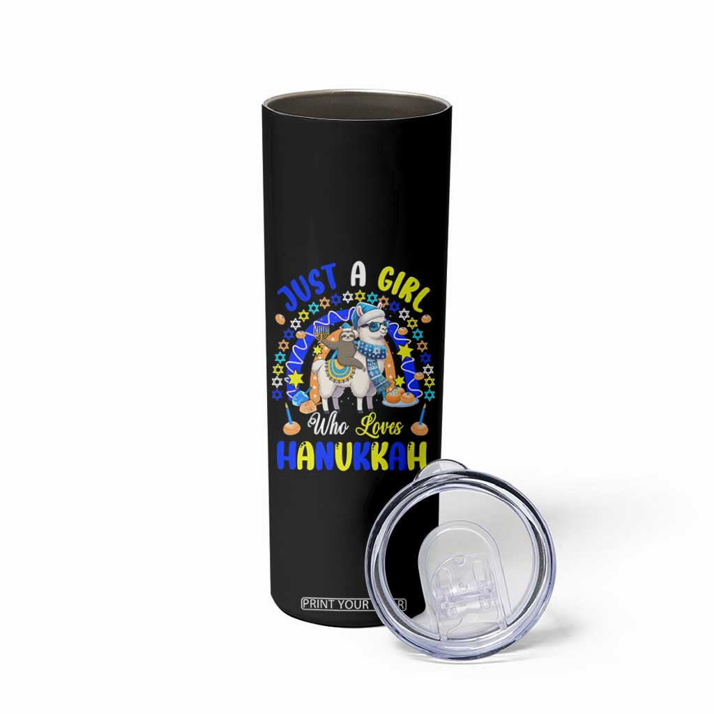A Girl Loves Hanukkah Skinny Tumbler Funny Sloth On Llama Jewish Holiday Gift TS12 Print Your Wear
