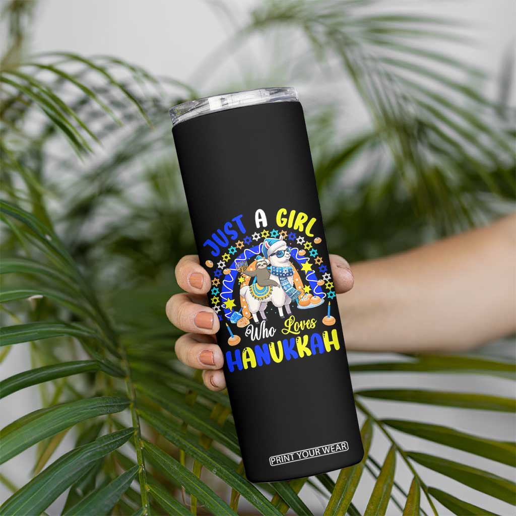 A Girl Loves Hanukkah Skinny Tumbler Funny Sloth On Llama Jewish Holiday Gift TS12 Print Your Wear