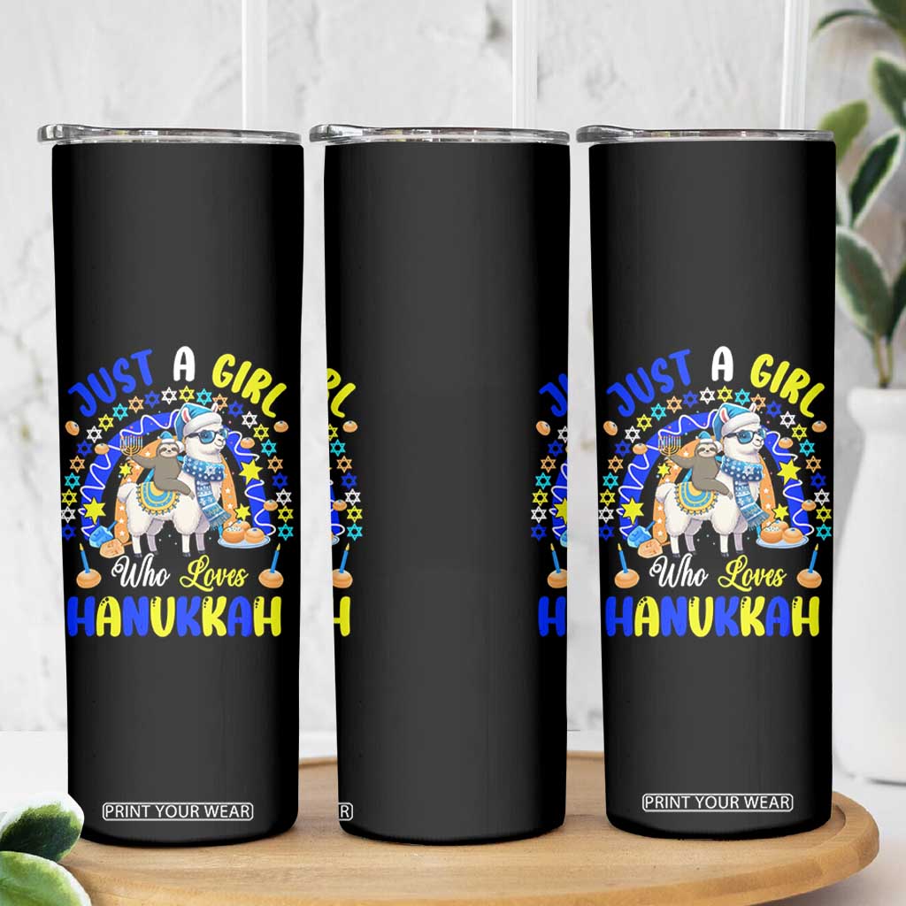 A Girl Loves Hanukkah Skinny Tumbler Funny Sloth On Llama Jewish Holiday Gift TS12 Print Your Wear