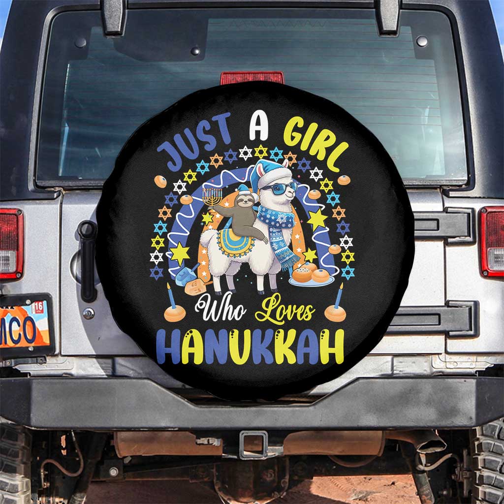 A Girl Loves Hanukkah Spare Tire Cover Funny Sloth On Llama Jewish Holiday Gift TS12 No hole Black Print Your Wear