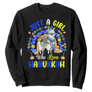 A Girl Loves Hanukkah Sweatshirt Funny Sloth On Llama Jewish Holiday Gift TS12 Black Print Your Wear