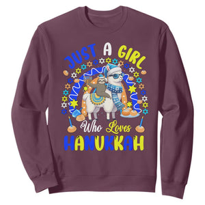 A Girl Loves Hanukkah Sweatshirt Funny Sloth On Llama Jewish Holiday Gift TS12 Maroon Print Your Wear