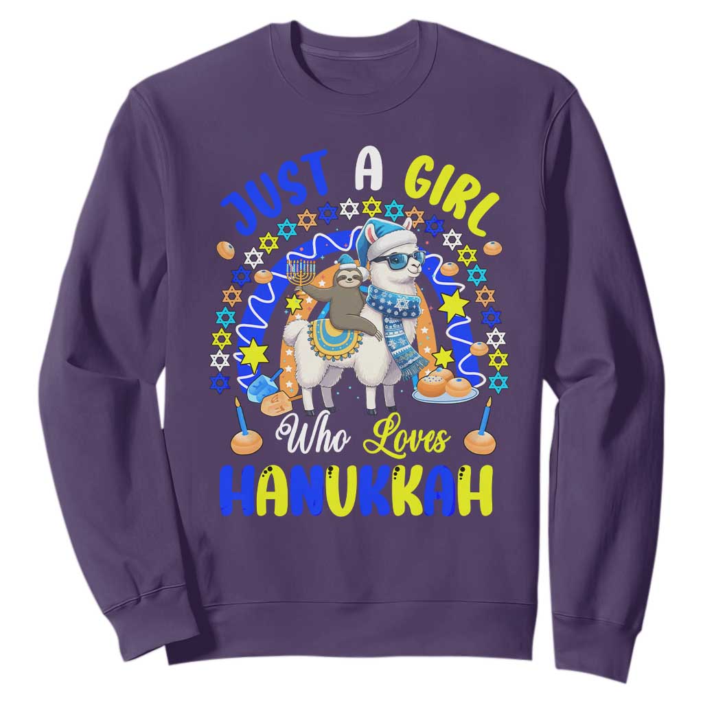 A Girl Loves Hanukkah Sweatshirt Funny Sloth On Llama Jewish Holiday Gift TS12 Purple Print Your Wear