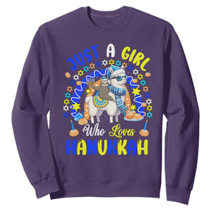 A Girl Loves Hanukkah Sweatshirt Funny Sloth On Llama Jewish Holiday Gift TS12 Purple Print Your Wear