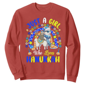 A Girl Loves Hanukkah Sweatshirt Funny Sloth On Llama Jewish Holiday Gift TS12 Red Print Your Wear