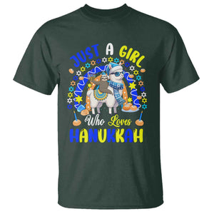A Girl Loves Hanukkah T Shirt Funny Sloth On Llama Jewish Holiday Gift TS12 Dark Forest Green Print Your Wear