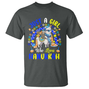 A Girl Loves Hanukkah T Shirt Funny Sloth On Llama Jewish Holiday Gift TS12 Dark Heather Print Your Wear