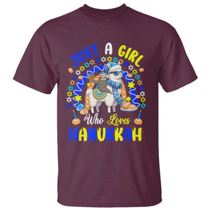 A Girl Loves Hanukkah T Shirt Funny Sloth On Llama Jewish Holiday Gift TS12 Maroon Print Your Wear