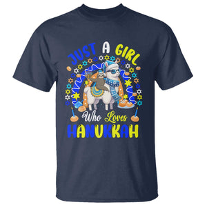 A Girl Loves Hanukkah T Shirt Funny Sloth On Llama Jewish Holiday Gift TS12 Navy Print Your Wear