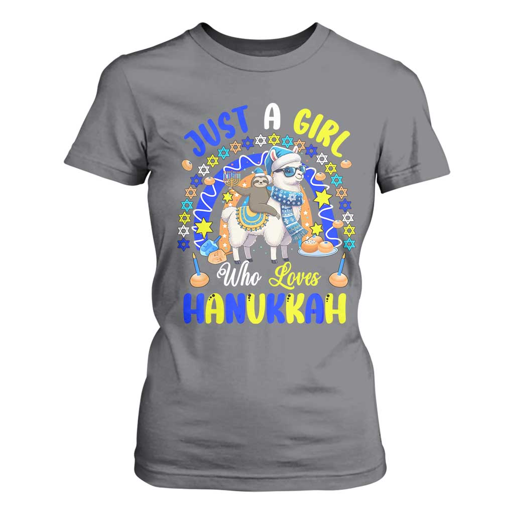 A Girl Loves Hanukkah T Shirt For Women Funny Sloth On Llama Jewish Holiday Gift TS12 Charcoal Print Your Wear