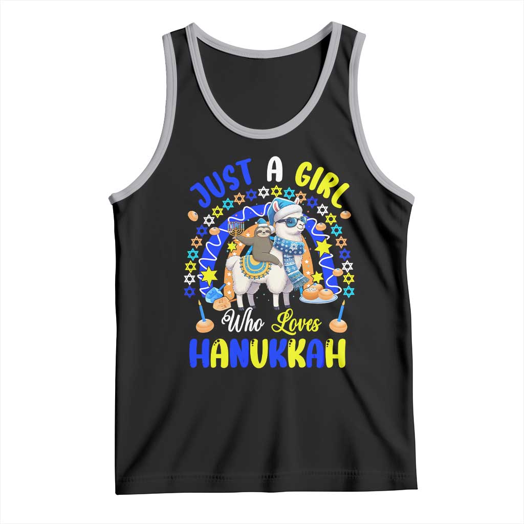 A Girl Loves Hanukkah Tank Top Funny Sloth On Llama Jewish Holiday Gift TS12 Black Athletic Heather Print Your Wear