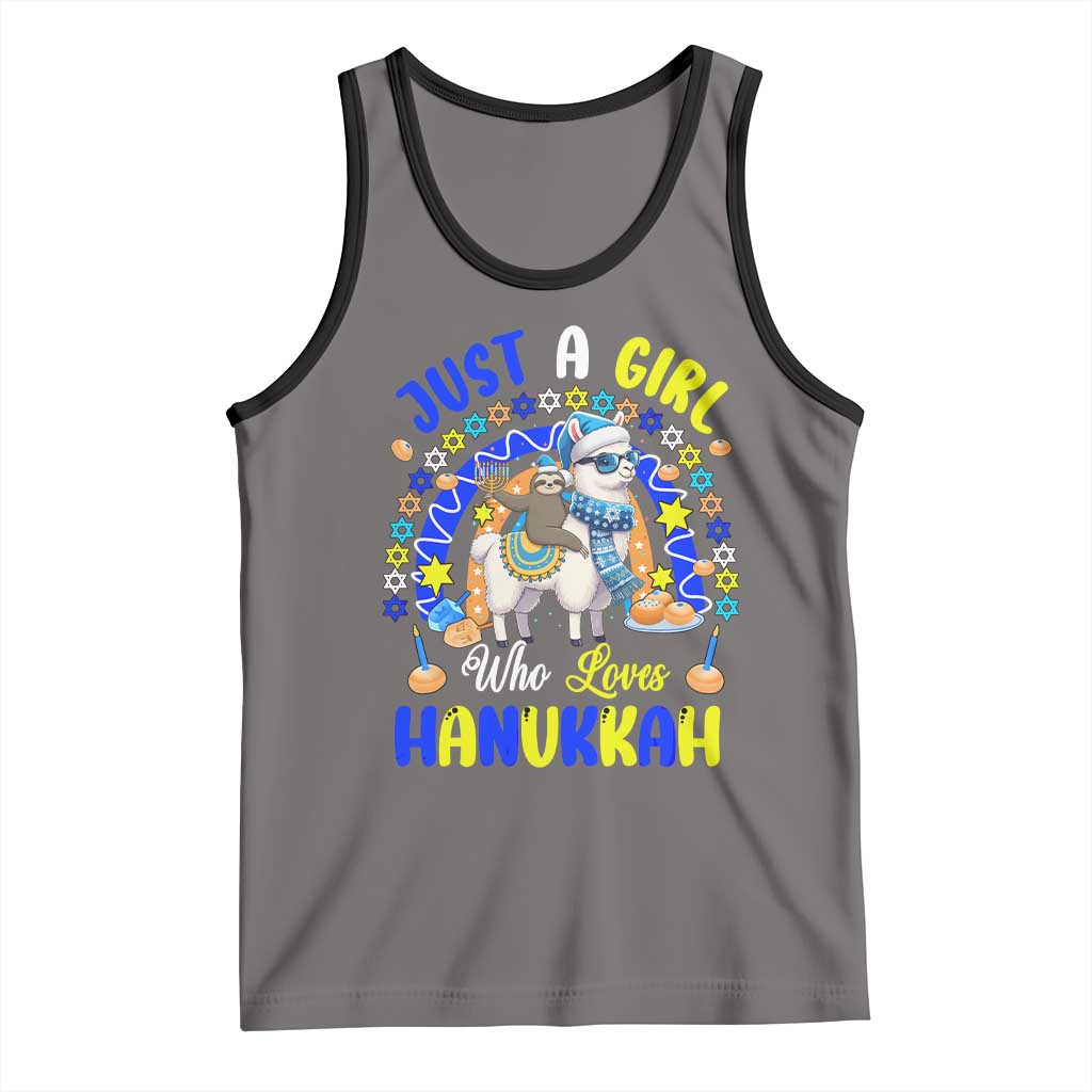 A Girl Loves Hanukkah Tank Top Funny Sloth On Llama Jewish Holiday Gift TS12 Deep Heather Black Print Your Wear