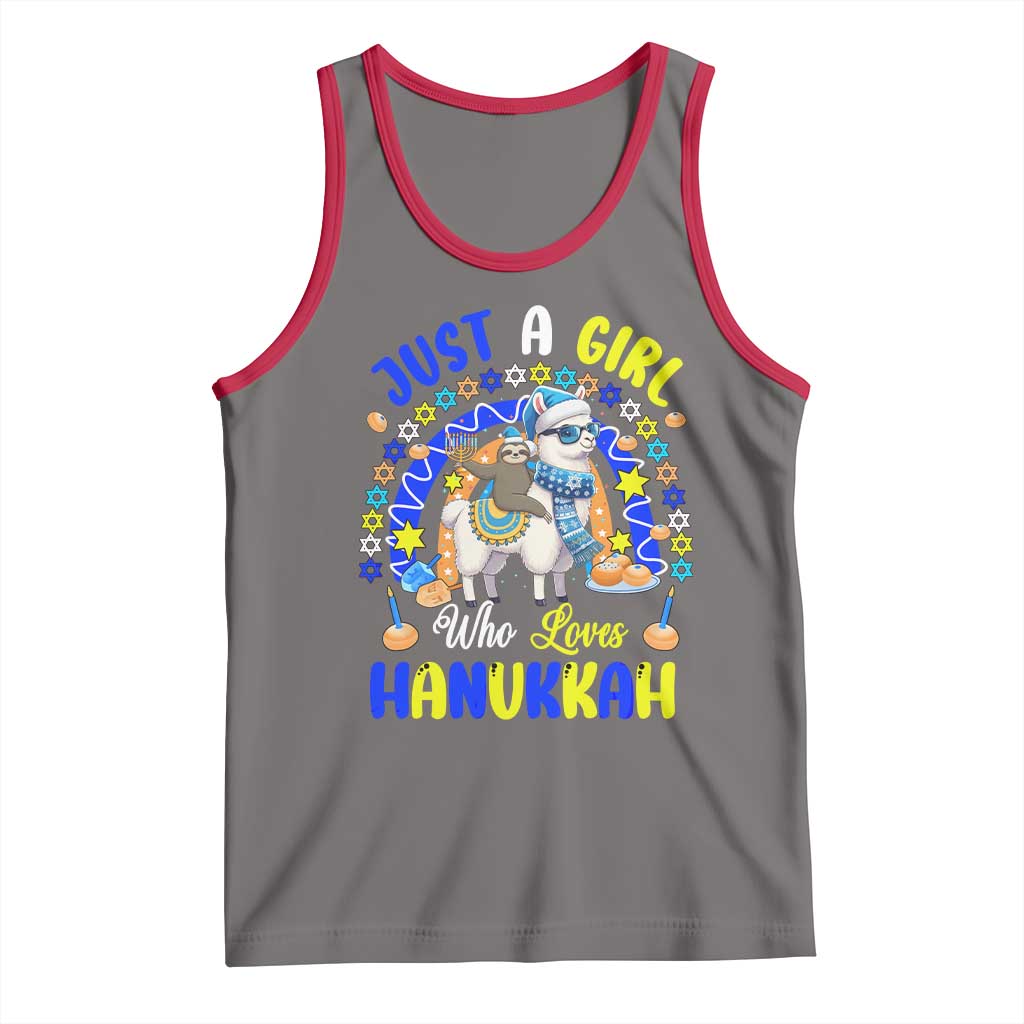 A Girl Loves Hanukkah Tank Top Funny Sloth On Llama Jewish Holiday Gift TS12 Deep Heather Red Print Your Wear