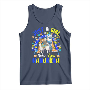 A Girl Loves Hanukkah Tank Top Funny Sloth On Llama Jewish Holiday Gift TS12 Navy Print Your Wear