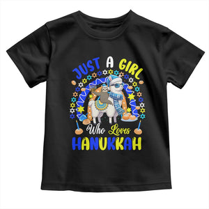A Girl Loves Hanukkah Toddler T Shirt Funny Sloth On Llama Jewish Holiday Gift TS12 Black Print Your Wear