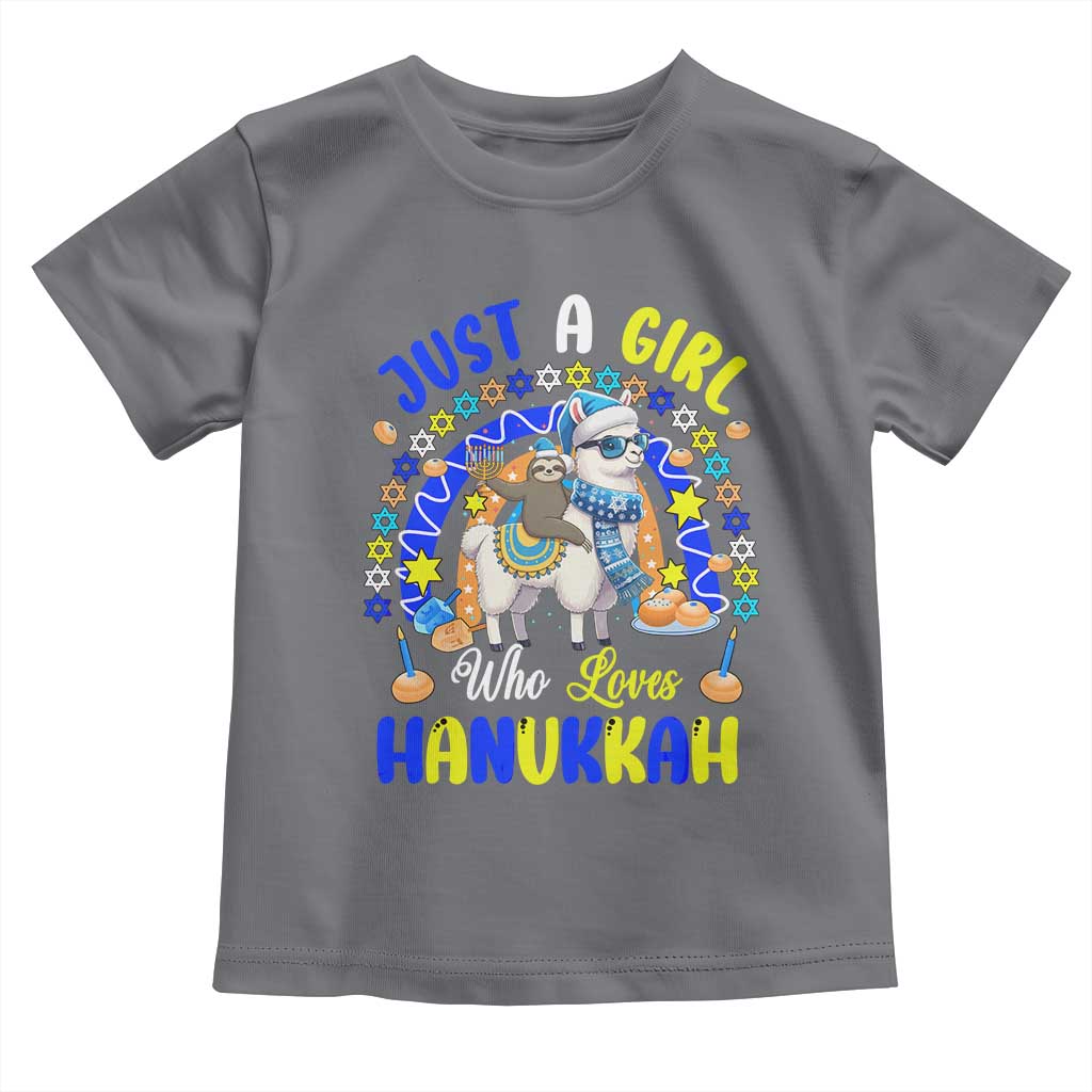 A Girl Loves Hanukkah Toddler T Shirt Funny Sloth On Llama Jewish Holiday Gift TS12 Charcoal Print Your Wear