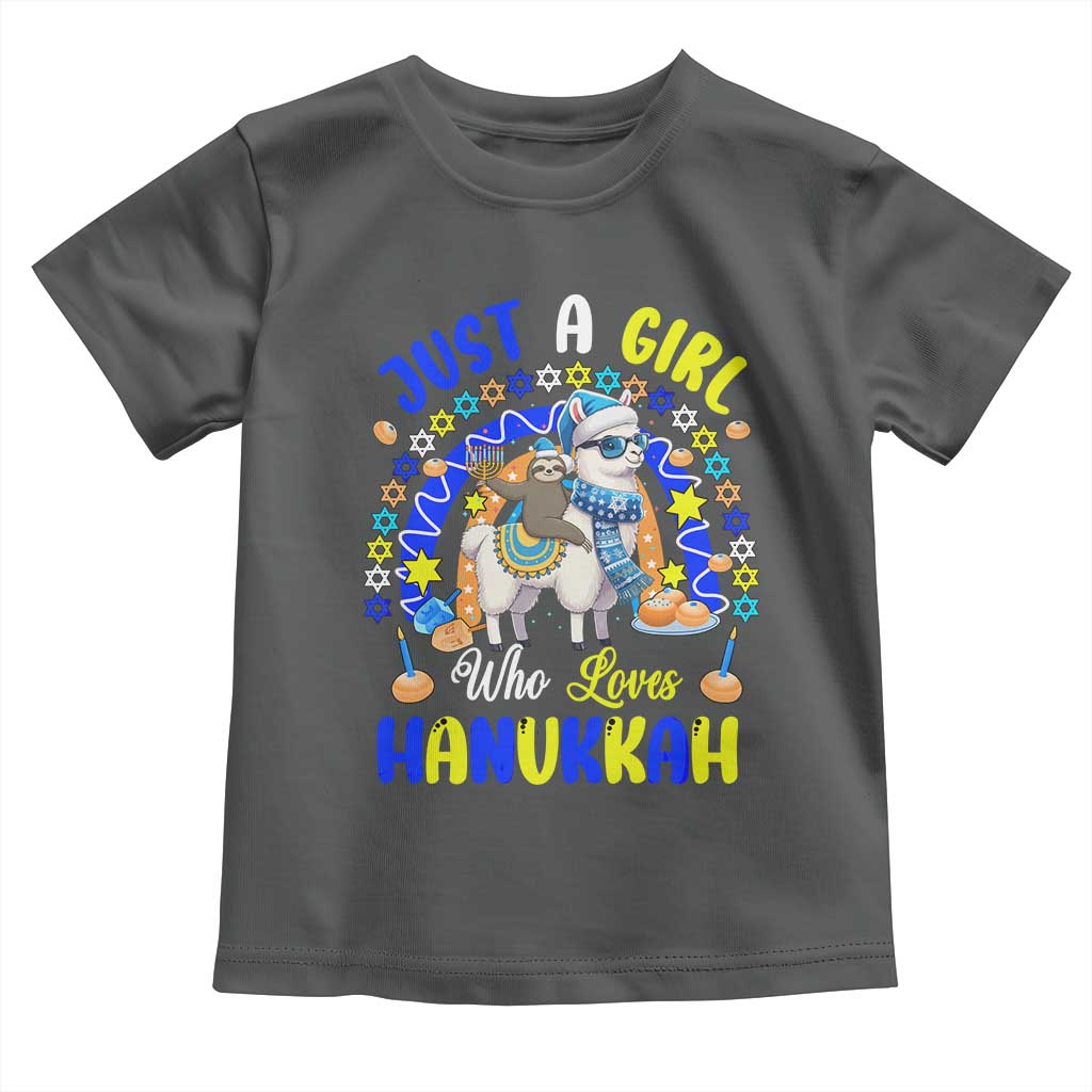 A Girl Loves Hanukkah Toddler T Shirt Funny Sloth On Llama Jewish Holiday Gift TS12 Dark Heather Print Your Wear