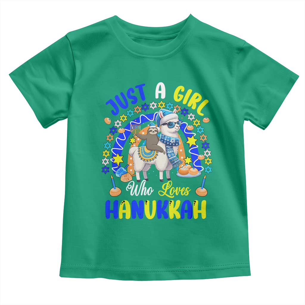 A Girl Loves Hanukkah Toddler T Shirt Funny Sloth On Llama Jewish Holiday Gift TS12 Irish Green Print Your Wear