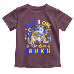 A Girl Loves Hanukkah Toddler T Shirt Funny Sloth On Llama Jewish Holiday Gift TS12 Maroon Print Your Wear