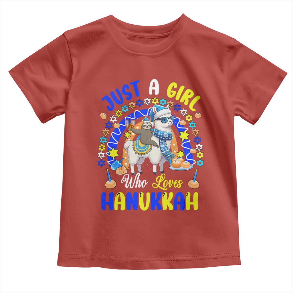 A Girl Loves Hanukkah Toddler T Shirt Funny Sloth On Llama Jewish Holiday Gift TS12 Red Print Your Wear