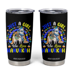 A Girl Loves Hanukkah Tumbler Cup Funny Sloth On Llama Jewish Holiday Gift TS12 Black Print Your Wear