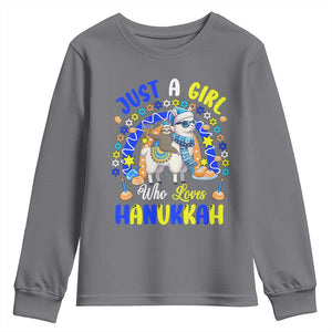 A Girl Loves Hanukkah Youth Sweatshirt Funny Sloth On Llama Jewish Holiday Gift TS12 Charcoal Print Your Wear