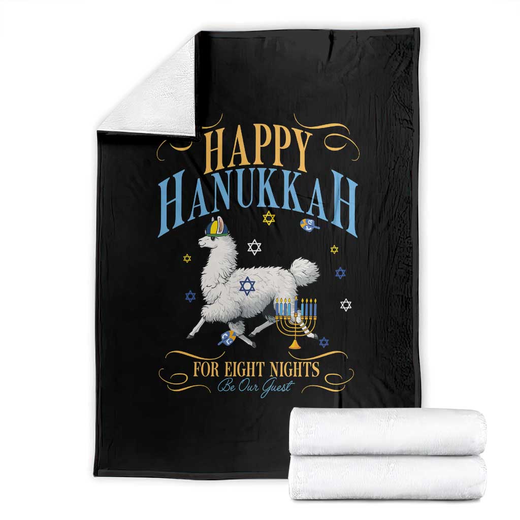 Funny Happy Hanukkah Llama Be Our Guest For Eight Nights Gift Throw Blanket Funny Hanukkah Gift TS12 Black Print Your Wear