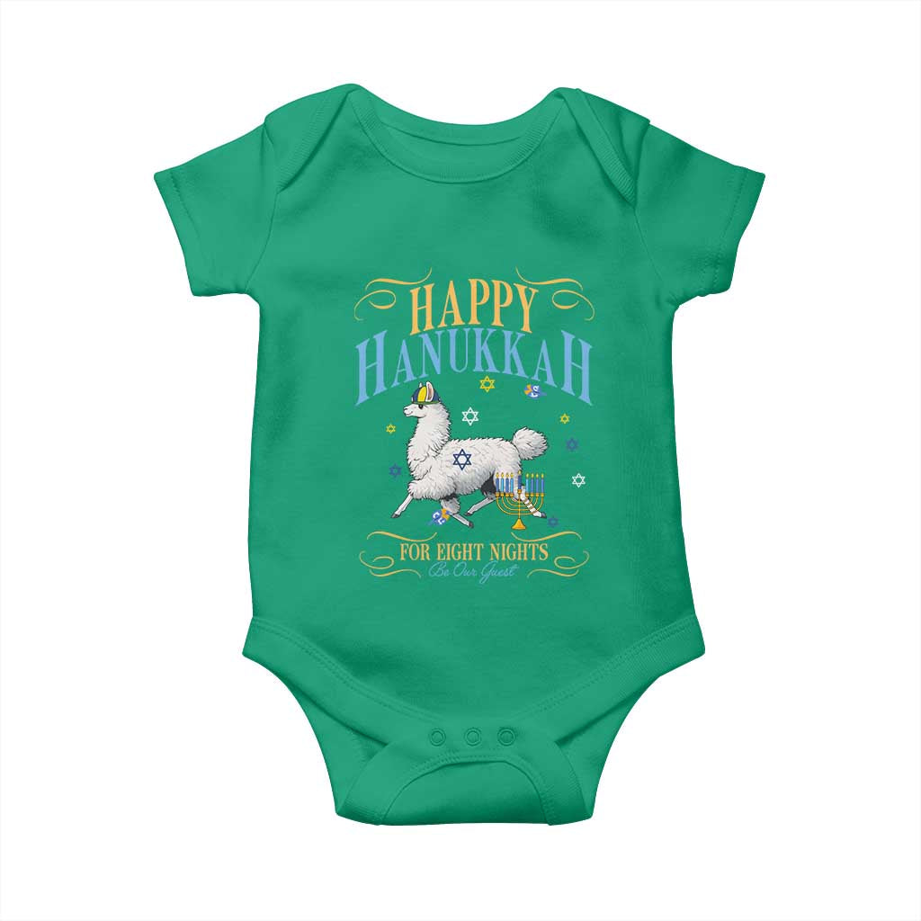 Funny Happy Hanukkah Llama Be Our Guest For Eight Nights Gift Baby Onesie Funny Hanukkah Gift TS12 Irish Green Print Your Wear