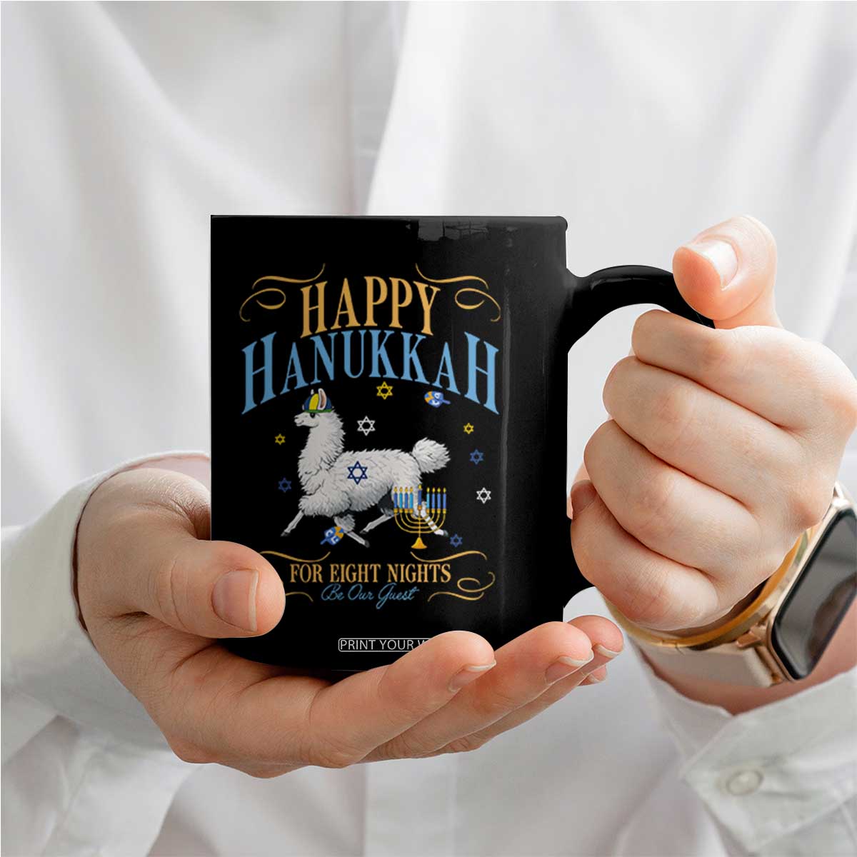Funny Happy Hanukkah Llama Be Our Guest For Eight Nights Gift Coffee Mug Funny Hanukkah Gift TS12 Print Your Wear