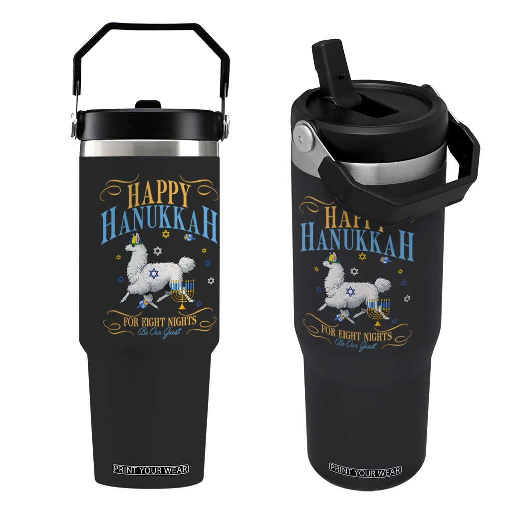 Funny Happy Hanukkah Llama Be Our Guest For Eight Nights Gift Flip Straw Tumbler Funny Hanukkah Gift TS12 One Size: 30 oz Black Print Your Wear