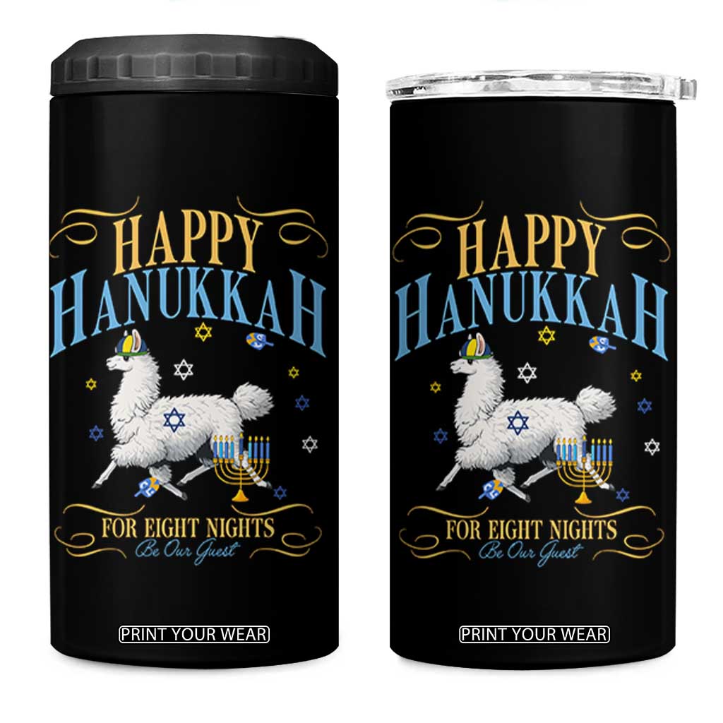 Funny Happy Hanukkah Llama Be Our Guest For Eight Nights Gift 4 in 1 Can Cooler Tumbler Funny Hanukkah Gift TS12 One Size: 16 oz Black Print Your Wear