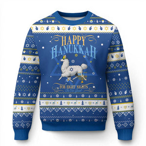 Funny Llama Be Our Guest For Eight Nights Gift Hanukkah Ugly Sweater Funny Chanukkah Gift TS12 Blue White Print Your Wear