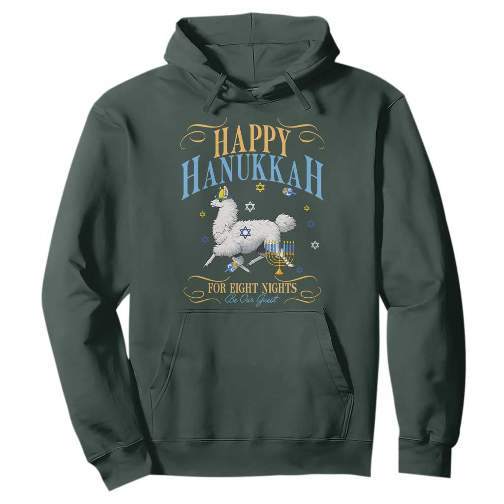 Funny Happy Hanukkah Llama Be Our Guest For Eight Nights Gift Hoodie Funny Hanukkah Gift TS12 Dark Forest Green Print Your Wear